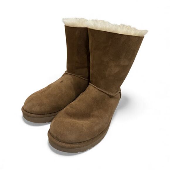 UGG Women’s Bailey Bow II Boots Chestnut Suede Sheepskin Size 10 - Picture 2 of 3